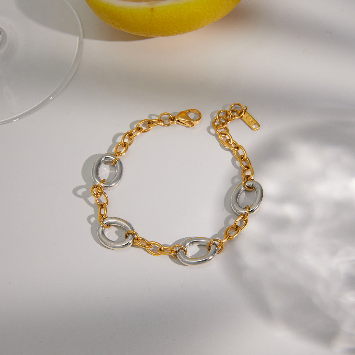 Geometric Round Stainless Steel Plated Bracelet for Women