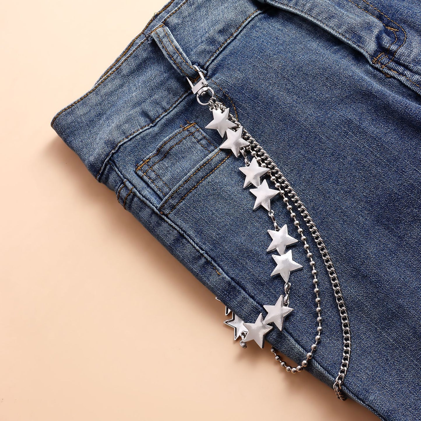 Retro Punk Style Metal Waist Chain for Women with Multi-Layer Stackable Design, Casual Denim Accessory