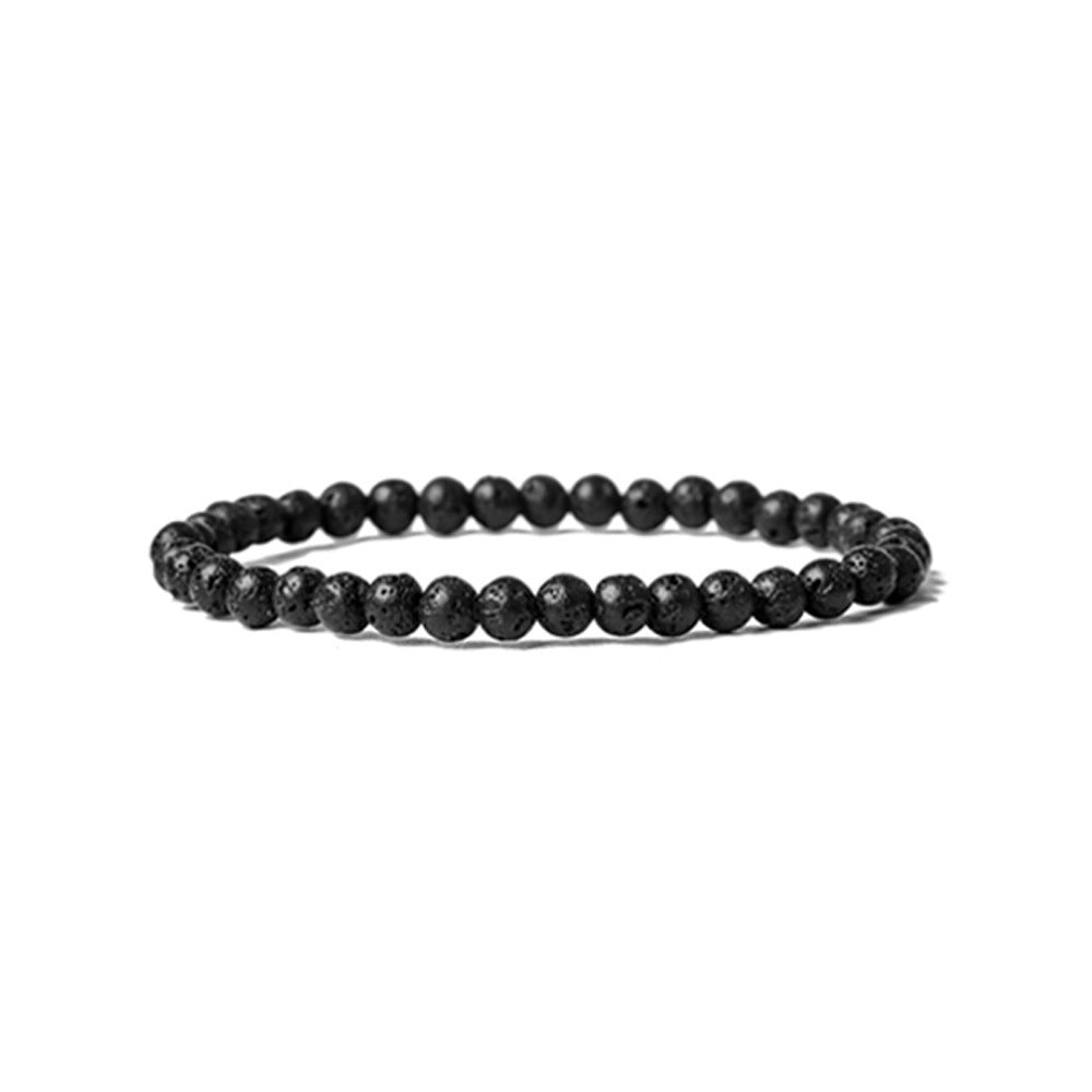 4mm Natural Stone Beaded Bracelet Tiger Eye Red Agate Black Matte Volcanic Rock Elastic Animal Charm