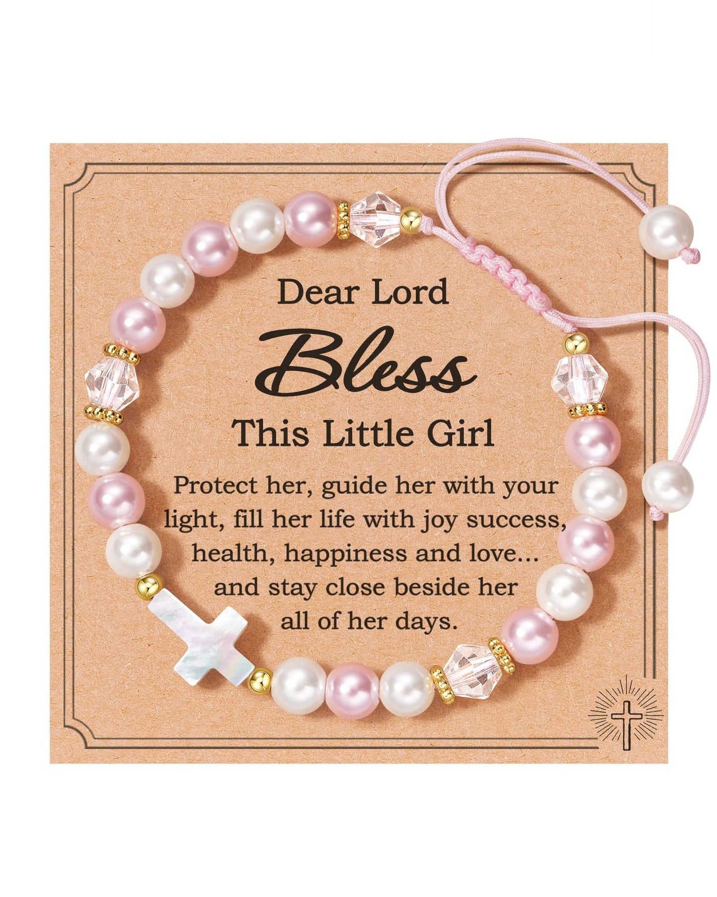 Sweet Cross Artificial Pearl Woven Bracelet Adjustable Pink White Gift for Girls