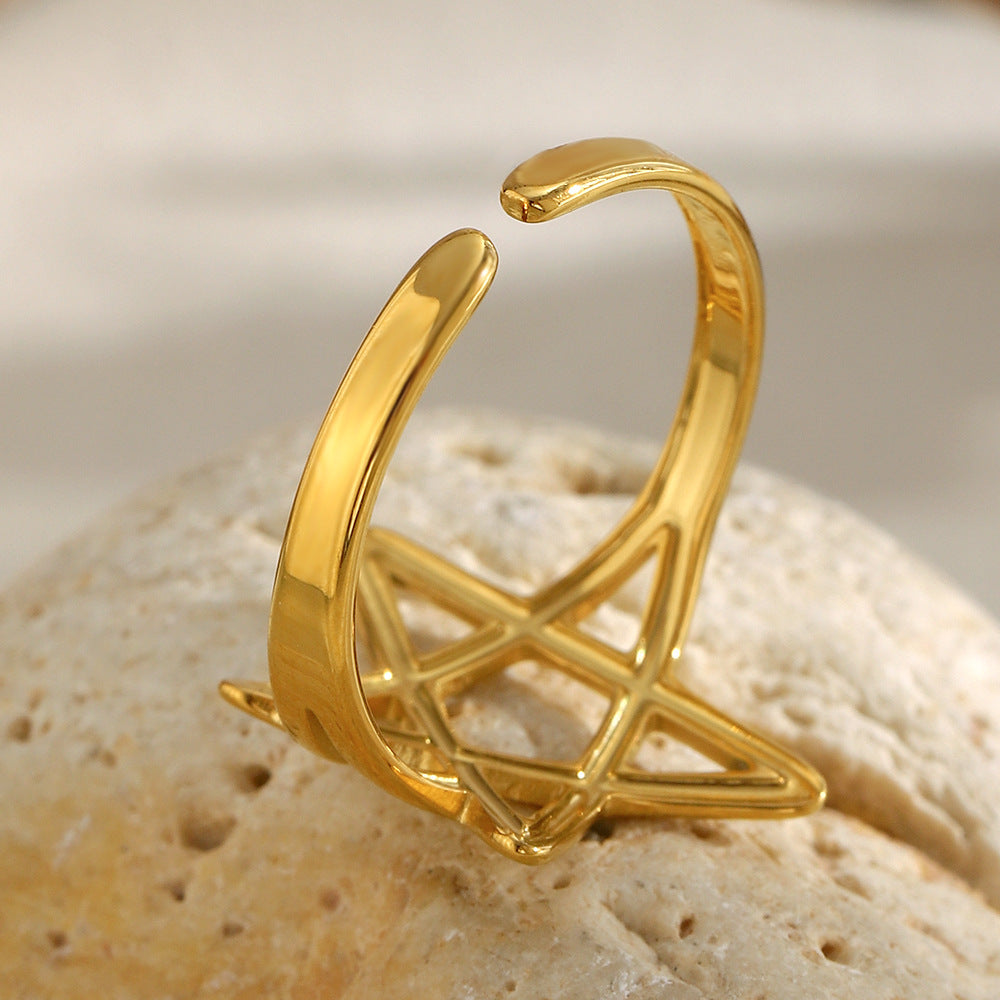 Anello Creativo a Stella in Acciaio Inossidabile Placcato Oro 18K da Donna, Design Casual e alla Moda