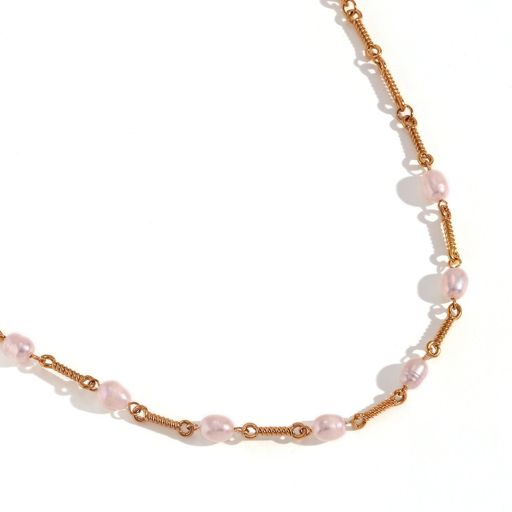 Minimalist Geometric Freshwater Pearl Necklace Set with Stainless Steel Pendant and 18K Gold Plated Snake Chain for Women