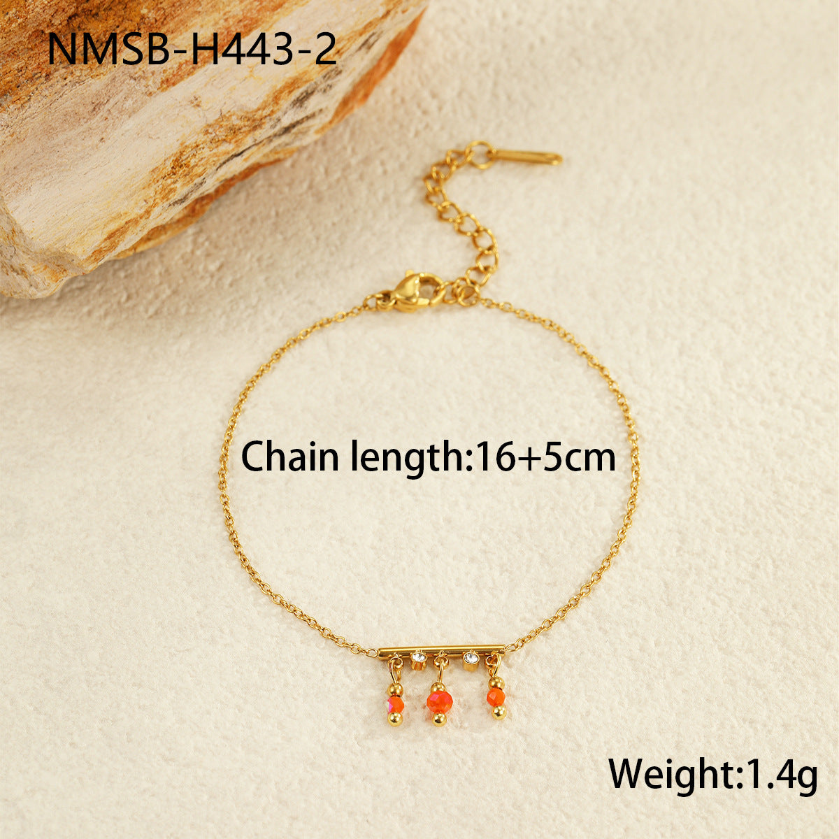 Minimalist Geometric Stainless Steel Bracelet with 18K Gold Plating for Women, Stackable Beaded Chain Jewelry