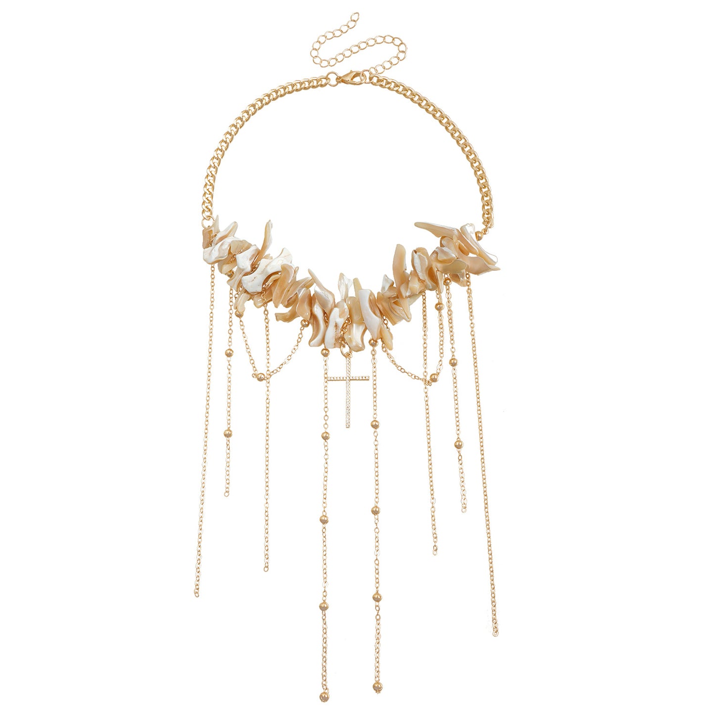 Vintage-Inspired Irregular Shell Cross Pendant Clavicle Necklace for Women with Electroplated Alloy and Geometric U-Shaped Design