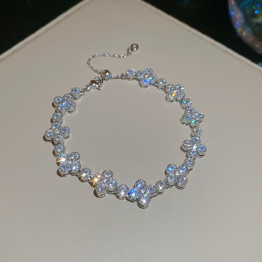 Bracciale in Rame con Zirconi a Forma di Fiore e Stella, Lussuoso, da Donna, dallo Stile Elegante per Ogni Giorno
