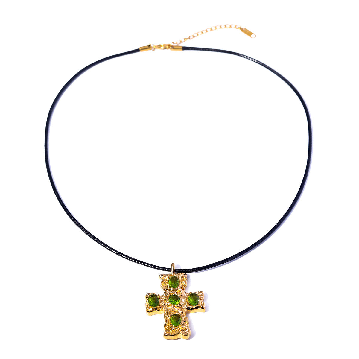 Collana con ciondolo a croce personalizzata in acciaio inossidabile placcato oro 18 carati con strass su cordino cerato, unisex