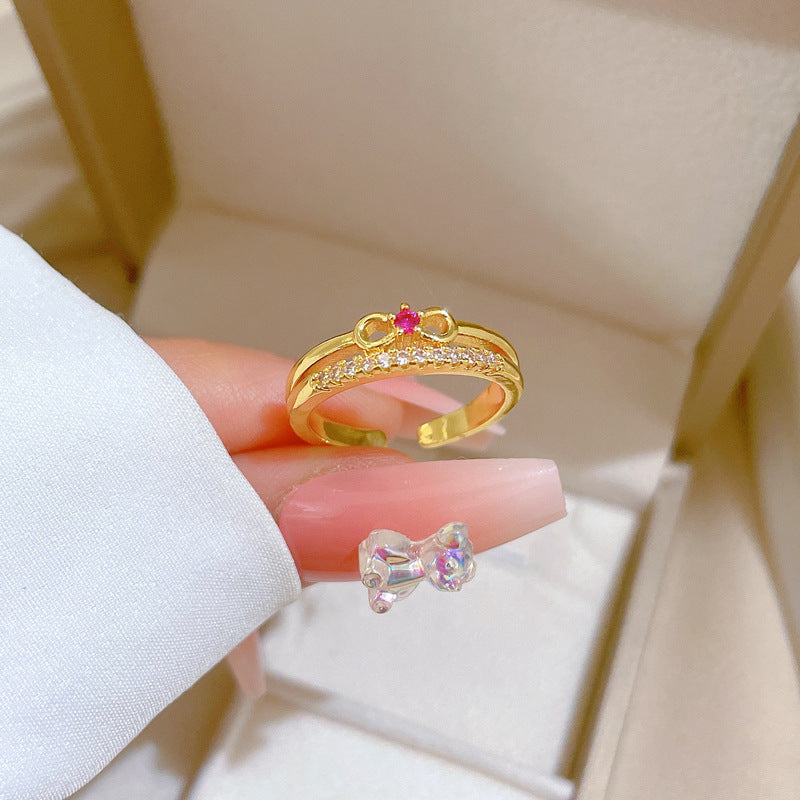 Minimalist Butterfly Knot Opening Ring for Women in Brass with Gold Plating