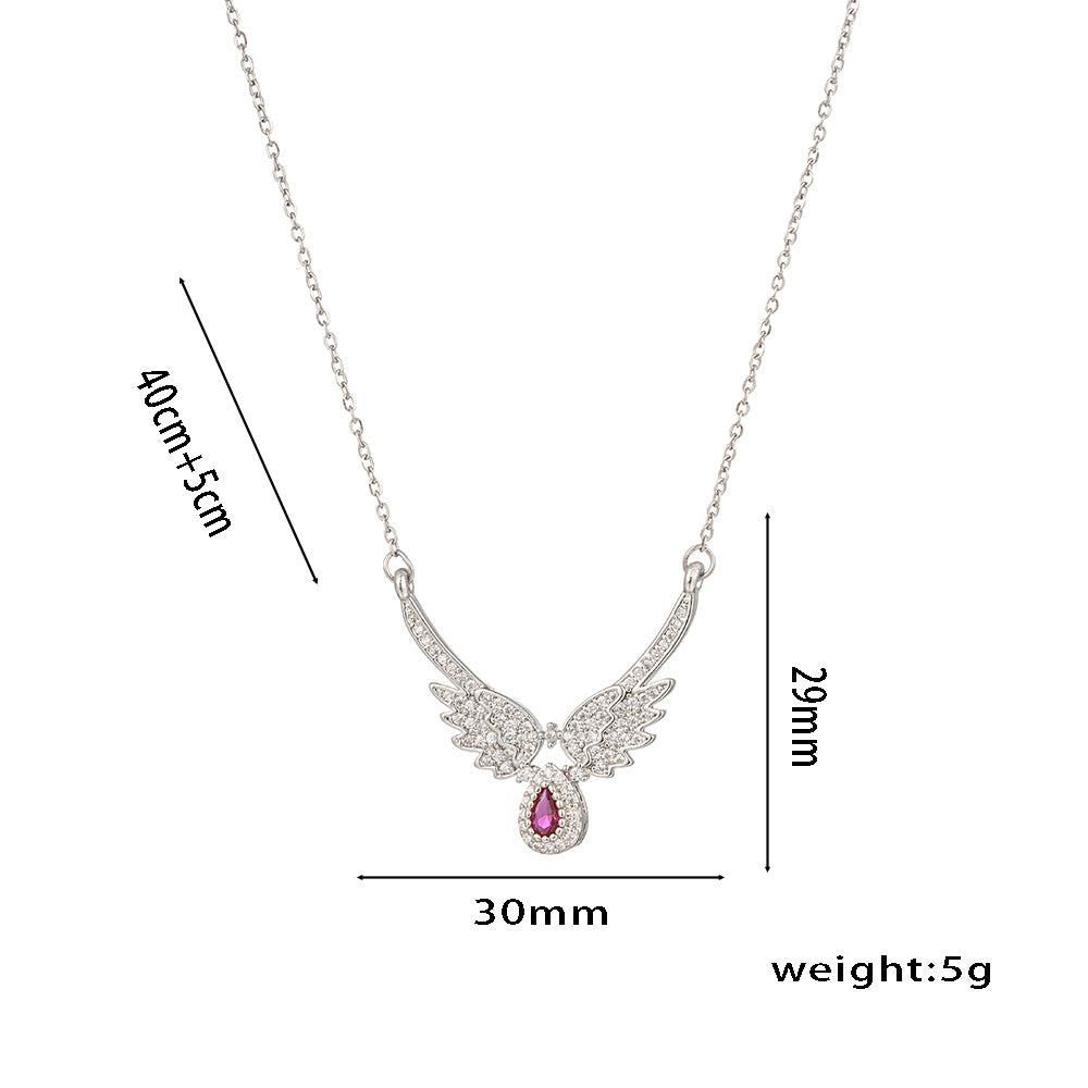 Minimalist Angel Wing Pendant Necklace for Women in Titanium Steel with Rhinestone Inlay on O-Chain