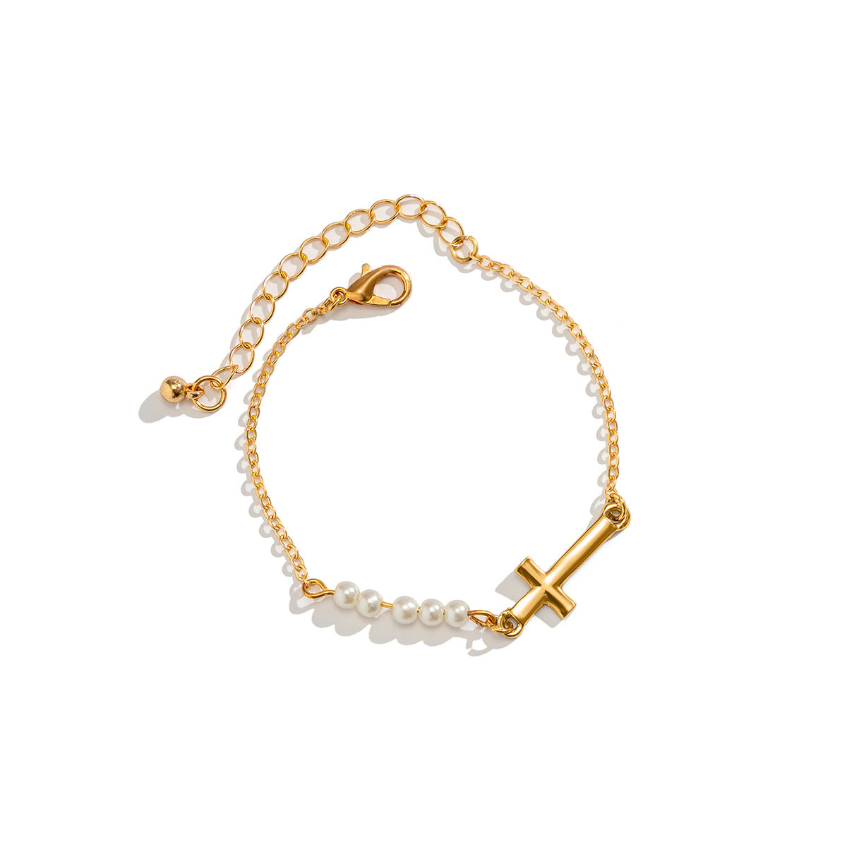 Pulsera de aleación con colgante de cruz geométrica minimalista para mujer, con acabado chapado y detalle de borla