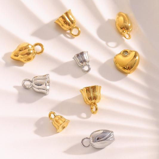 18K Gold Plated Stainless Steel Lily of the Valley Heart Charm Bar