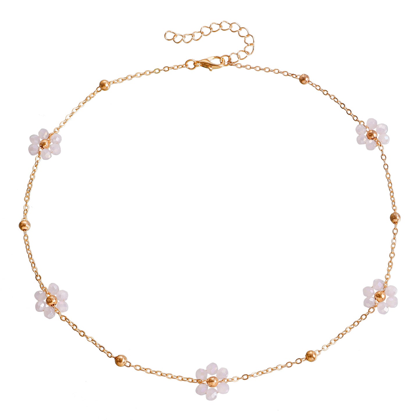 Bohemian Floral Crystal Beaded Necklace for Women with Daisy Design Alloy Pendant and Plated Finish