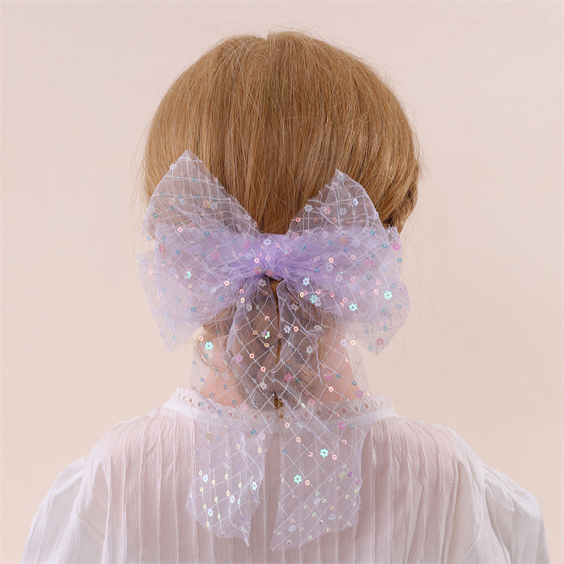 Fermaglio per Capelli a Farfalla Stile Naturale per Bambine con Rete in Tulle e Dettaglio Arricciato, Accessorio per Capelli con Molletta a Scatto