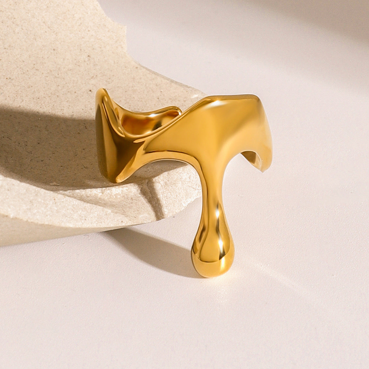 Gold Plated Stainless Steel Geometric Open Ring for Women