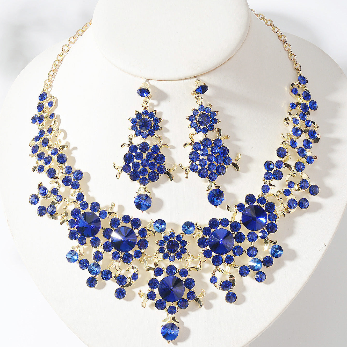 Exaggerated Floral Plated Zinc Alloy Necklace Set for Women Wedding Bridal Jewelry
