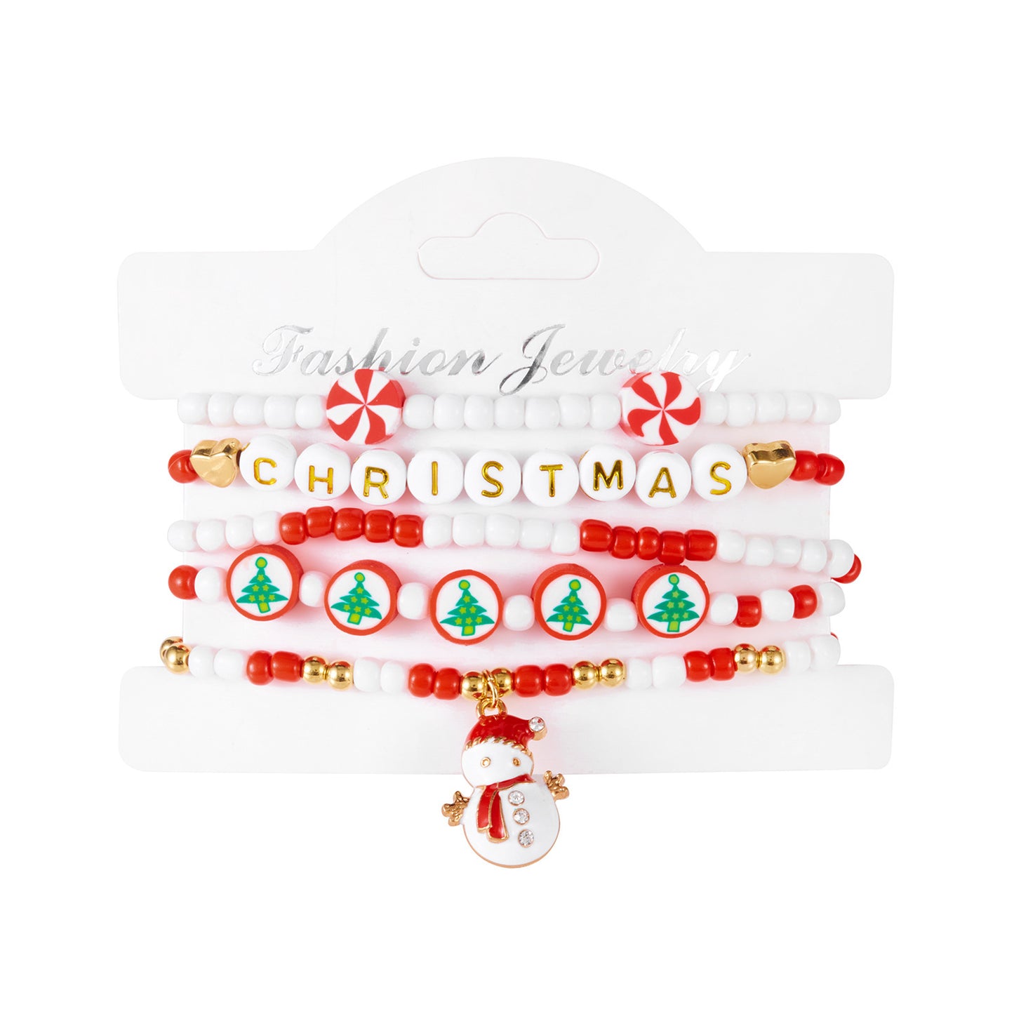Colorful Woven Christmas Santa Claus Reindeer Glove Soft Pottery Charm Bracelet Set for Women
