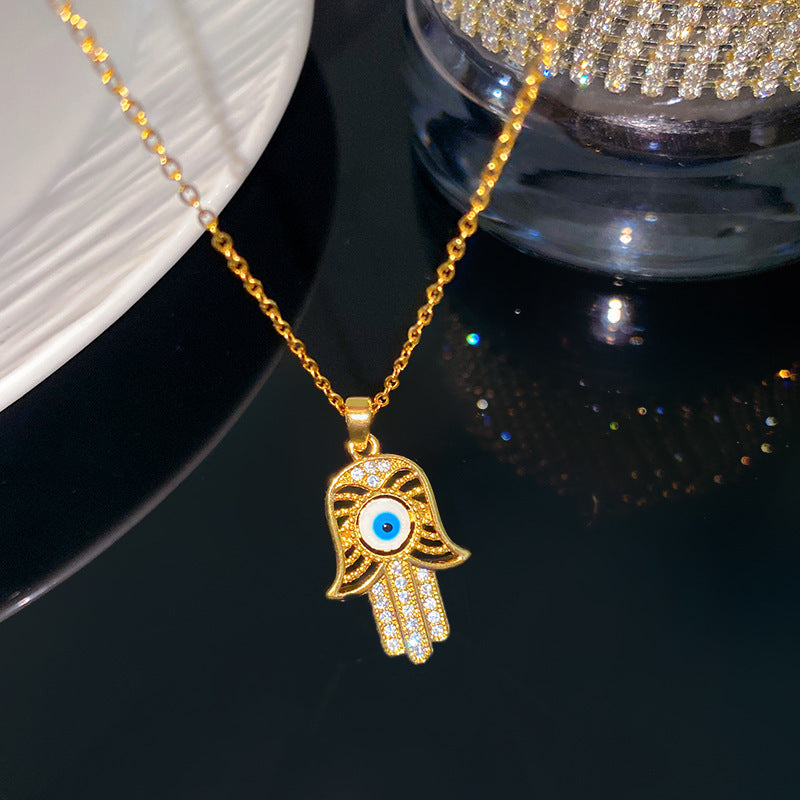 Sporty Sweet Evil Eye Floral Pendant Titanium Steel Necklace with Cable Chain