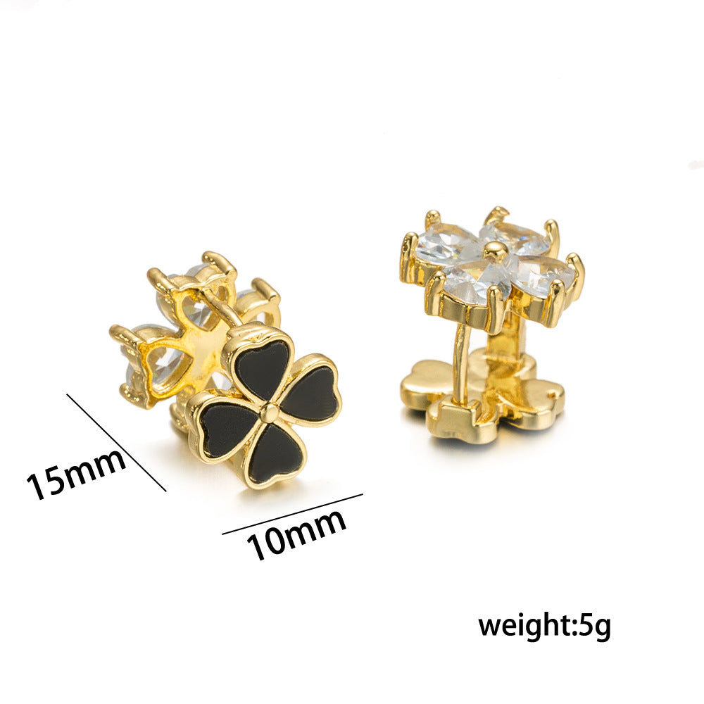 Pendientes Minimalistas de Cobre en Forma de Corazón con Chapado en Oro de 18K para Mujer — Elegantes Aretes de Trébol de Doble Cara