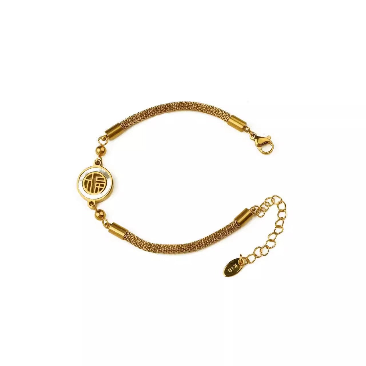Original Design Chinese New Year Fortune Character Woven 18K Gold Plated Titanium Steel Bracelet for Women
