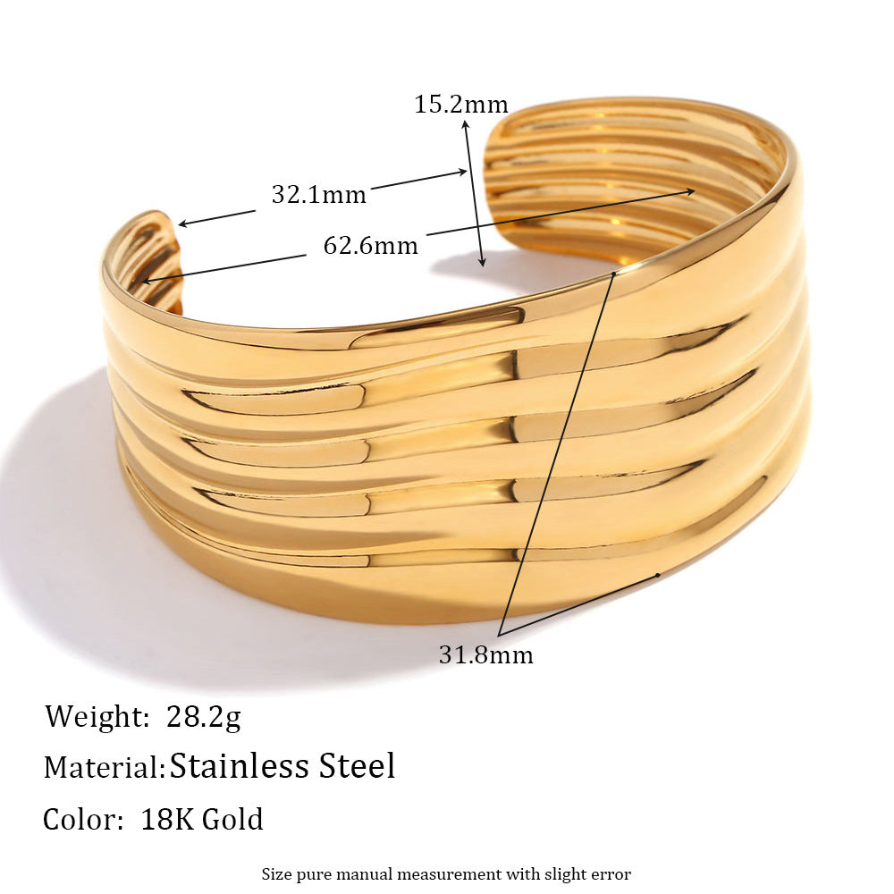 Minimalist Geometric Stainless Steel Plated 18K Gold Bamboo-Shaped Open Bangle Bracelet for Women
