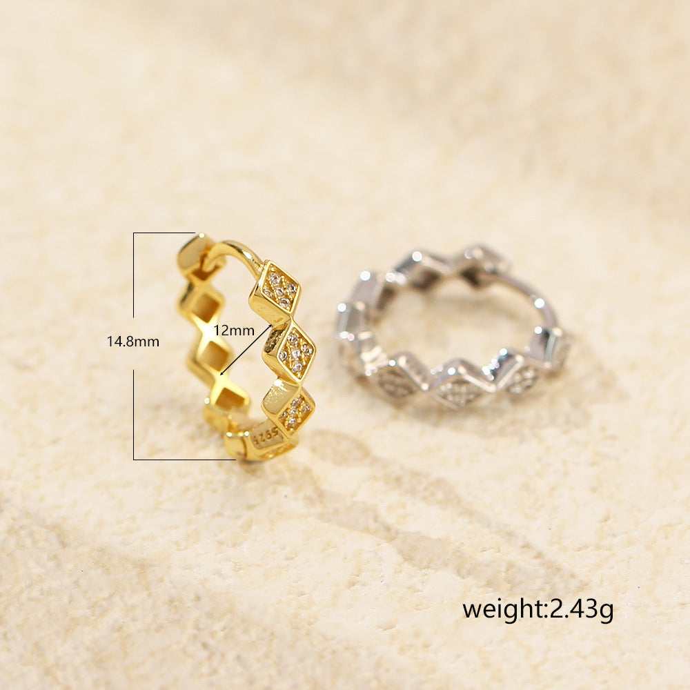 Luxury Elegant Geometric Square 925 Sterling Silver Plated Cubic Zirconia Hoop Earrings for Women