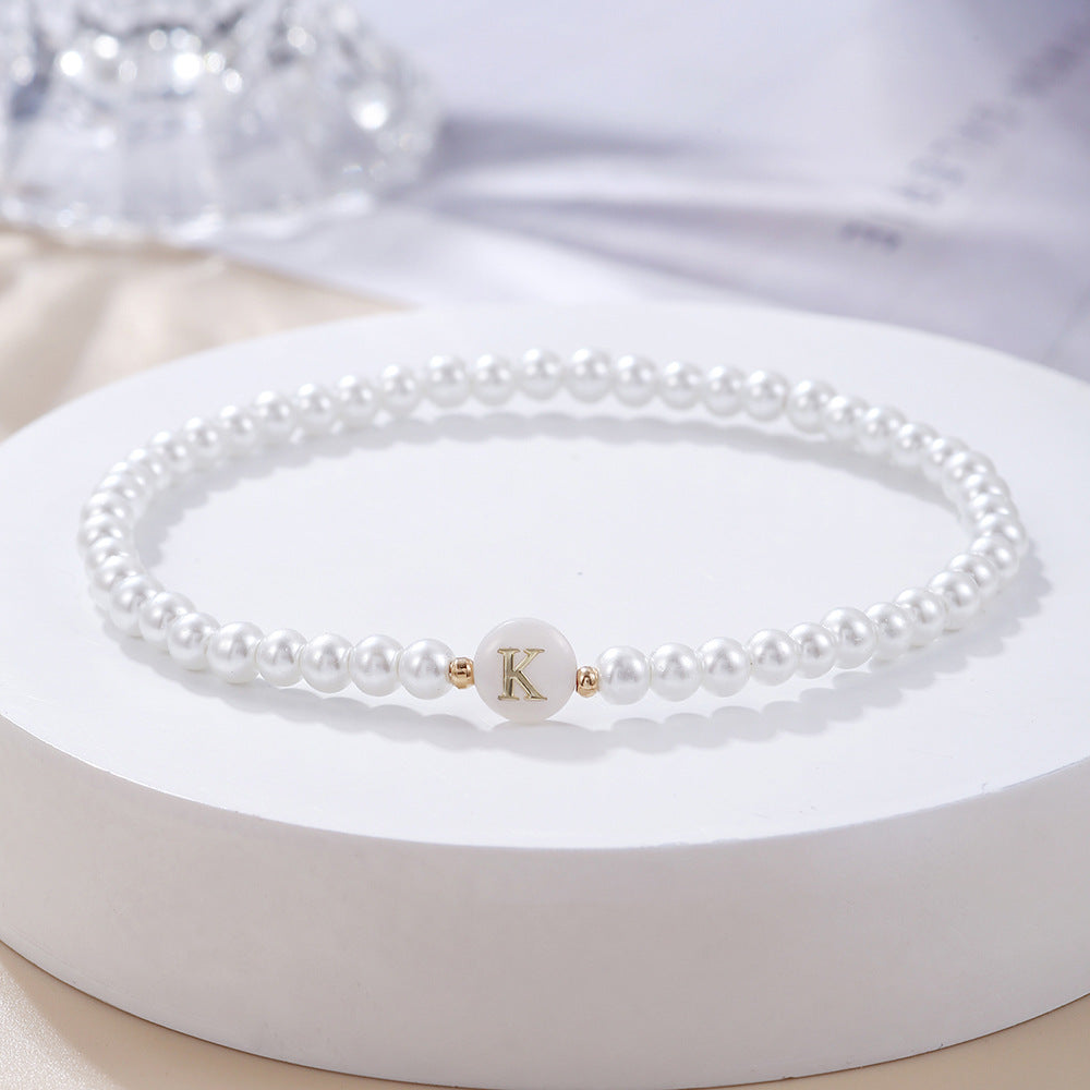 Minimalist Sweet Letter Imitation Pearl Handmade Bracelet for Women