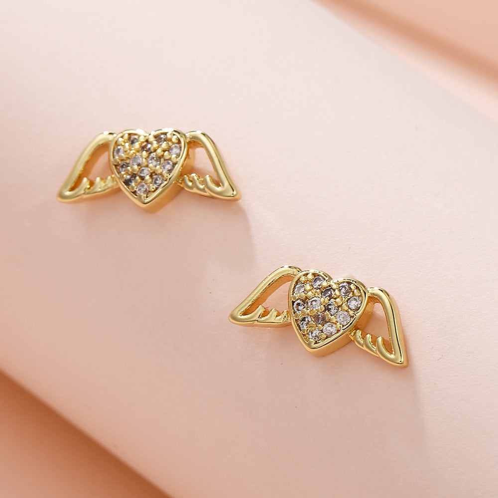 Minimalist Elegant Gold Plated Brass Heart Earrings with Micro-Inlaid Cubic Zirconia