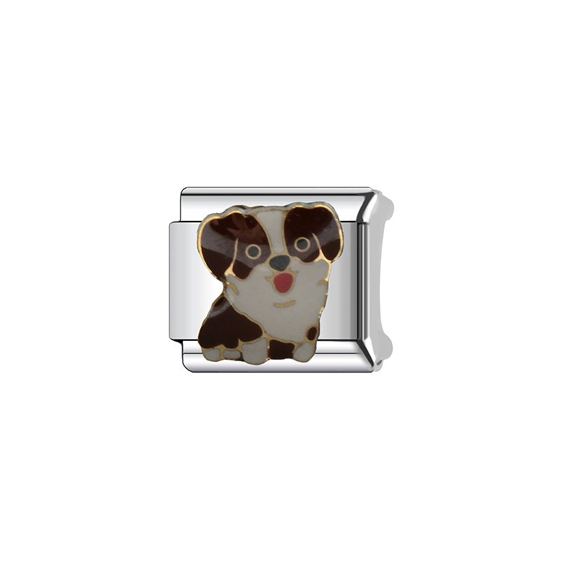 Fashion Stainless Steel Plated Cartoon Animal DIY Charm Bar Bracelet Unisex Elastic Modular Link Bangle