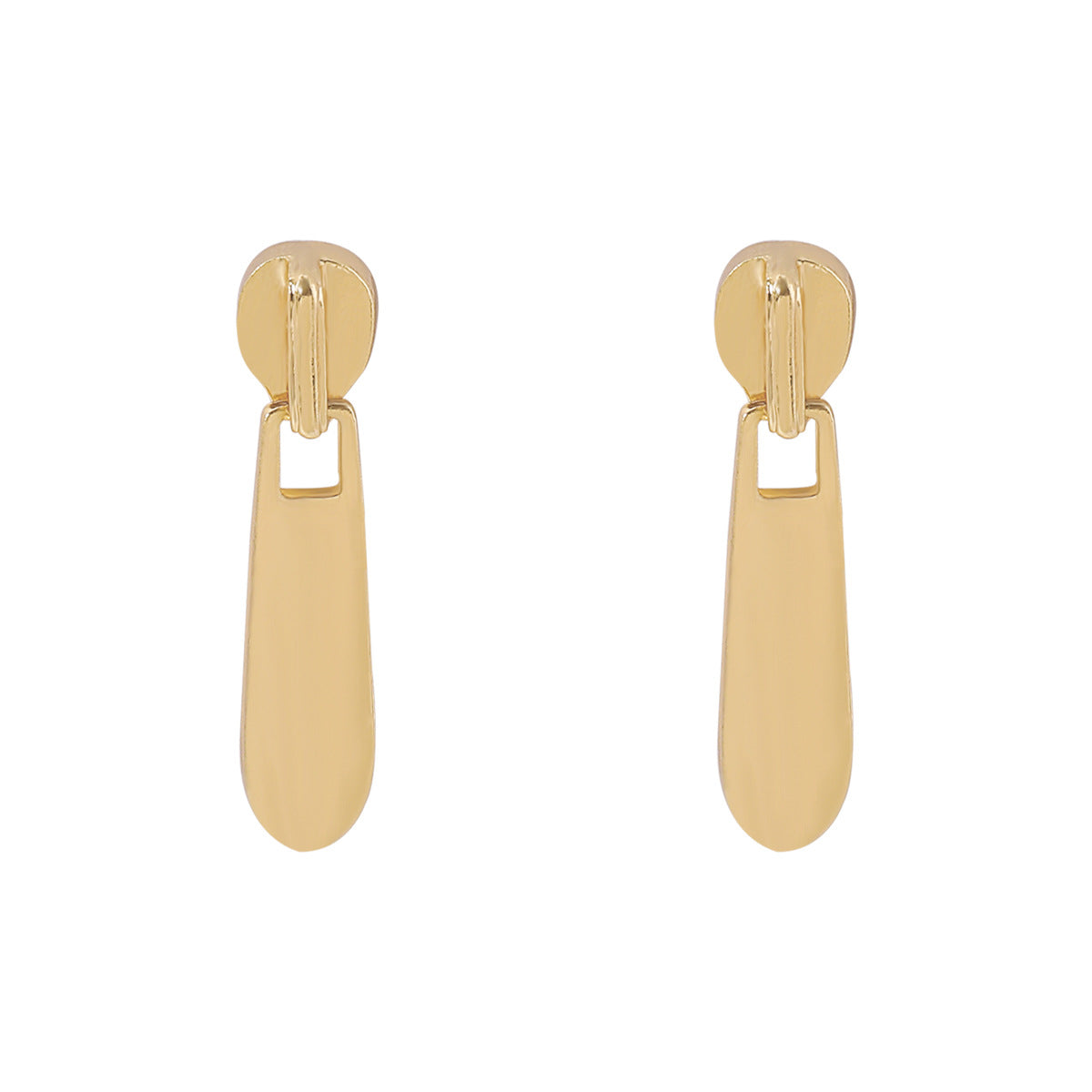 Pendientes Geométricos de Aleación con Cremallera y Acabado Galvanizado para Mujer