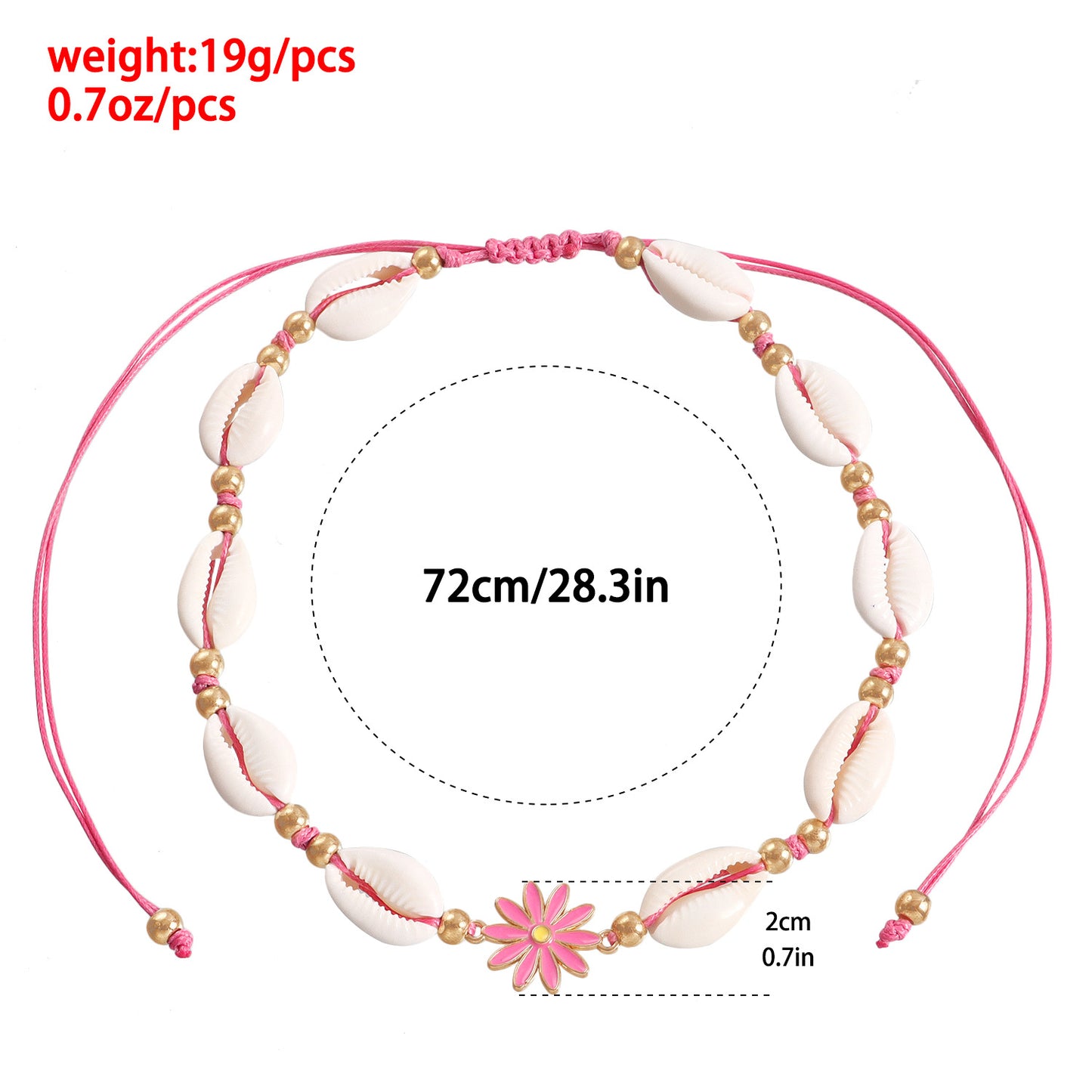 Collar con colgante de margarita bohemia con dije de concha en cordón ajustable para mujer