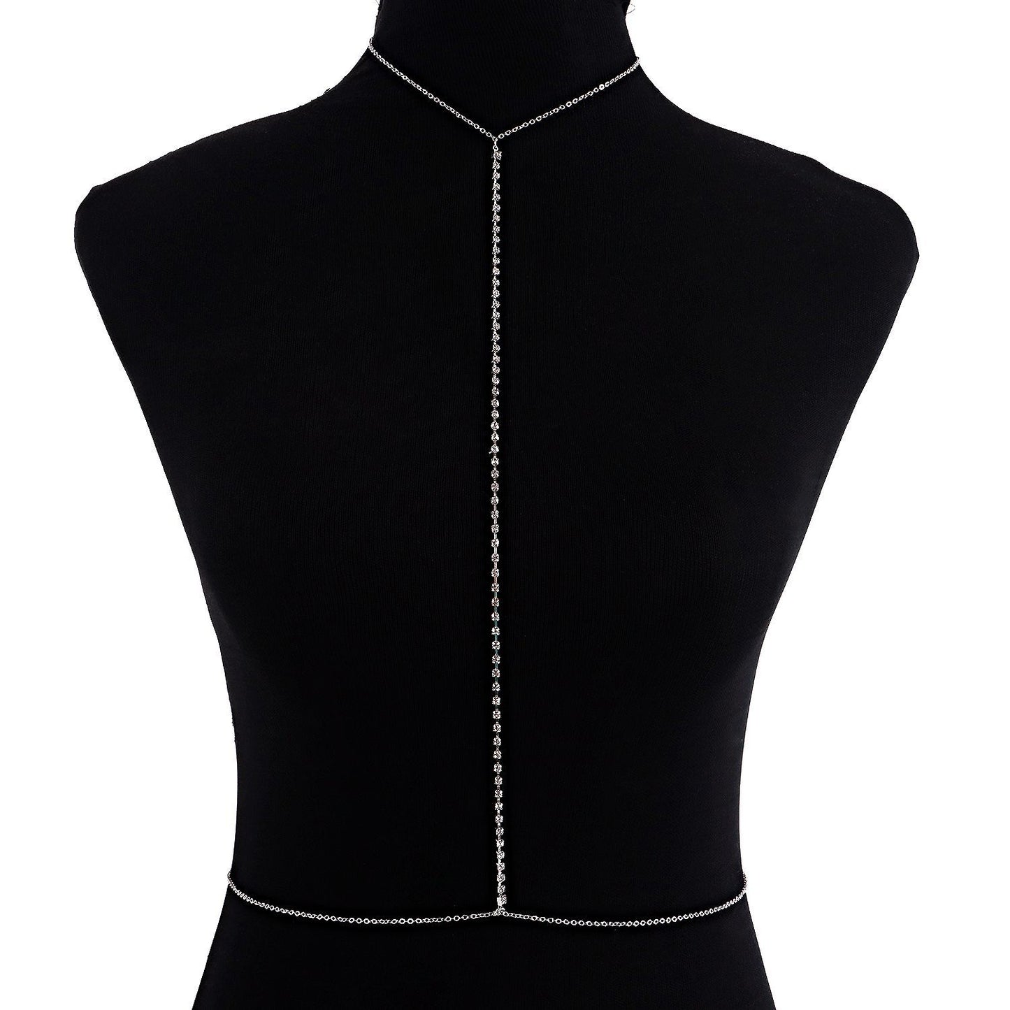 Minimalist Geometric Alloy Body Chain for Women with Rhinestone Inlay