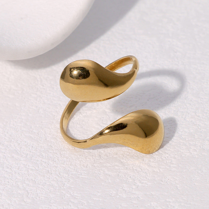 Minimalist Drip-Shaped Stainless Steel Finger Ring with Gold Plating for Women