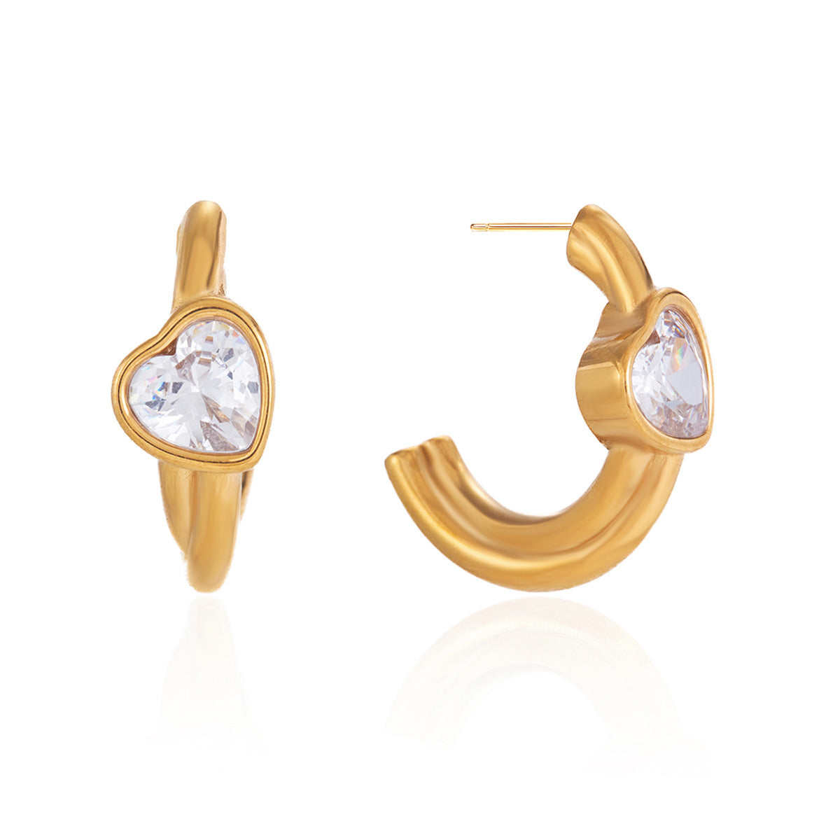 Minimalist Elegant Heart Geometric Stainless Steel PVD Cubic Zirconia Earrings for Women