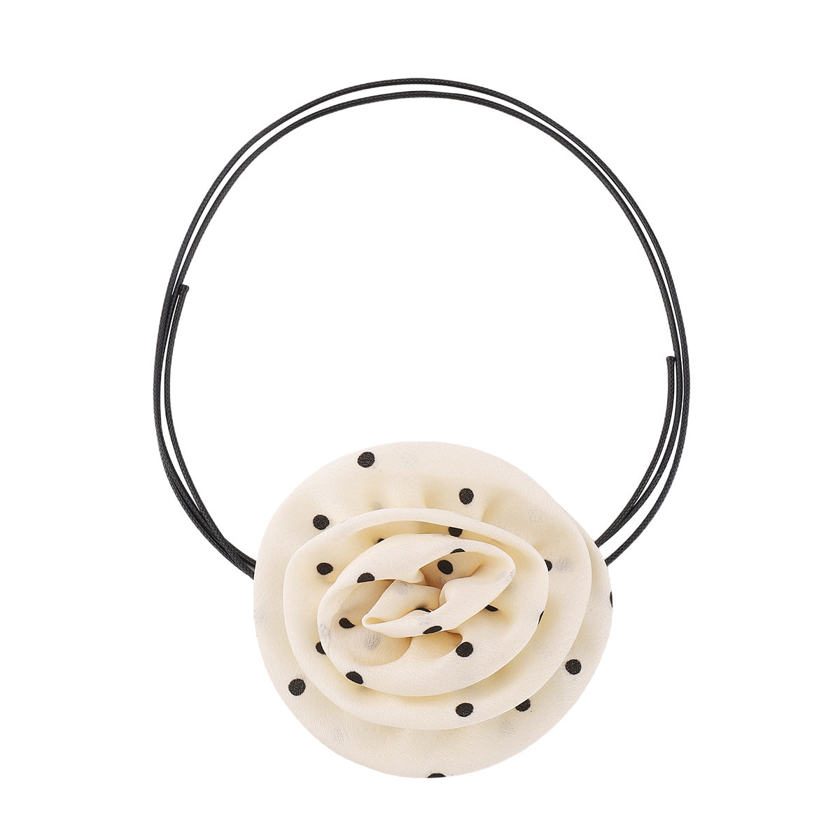 Gargantilla Floral de Rosa Dulce con Colgante de Tela Satinada de Lunares y Detalle de Lazo Anudado para Mujer