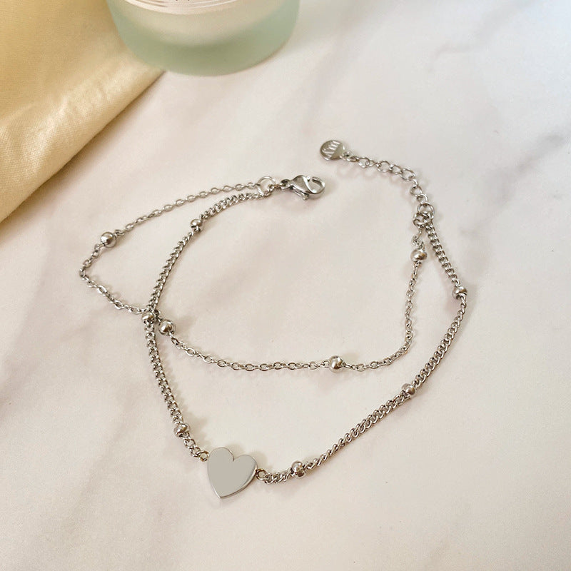 Minimalist Heart Titanium Steel Plated Ball Chain Bracelet
