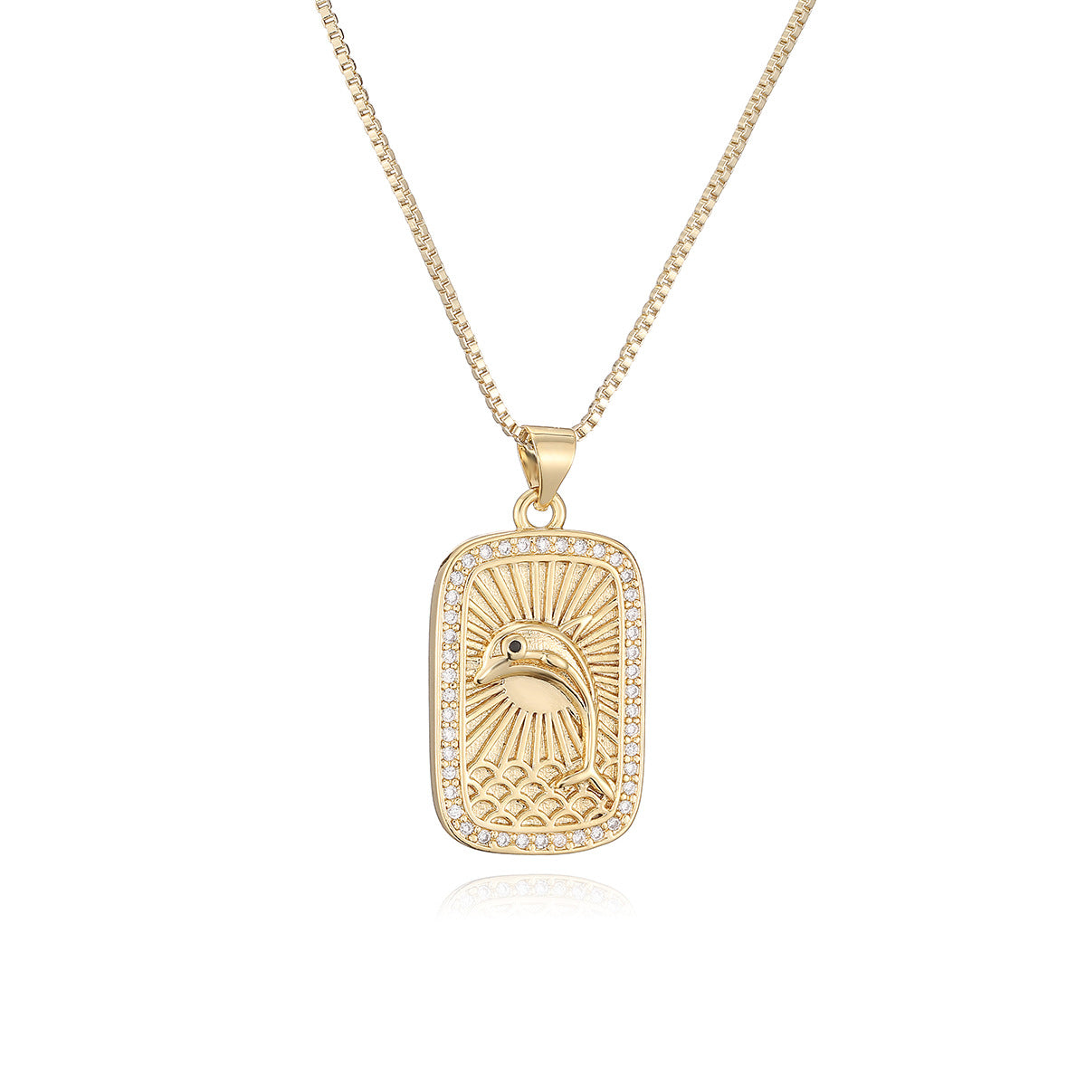 Minimalist Geometric Brass Gold Plated Necklace with Cubic Zirconia for Women