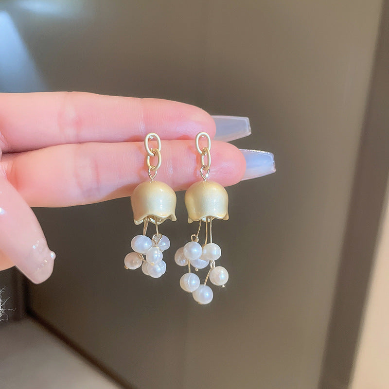 Vintage Floral and Teardrop Shaped Copper Earrings with 925 Silver Posts, Electroplated Finish, Elegant Court-Inspired Retro Ear Jewelry for Women