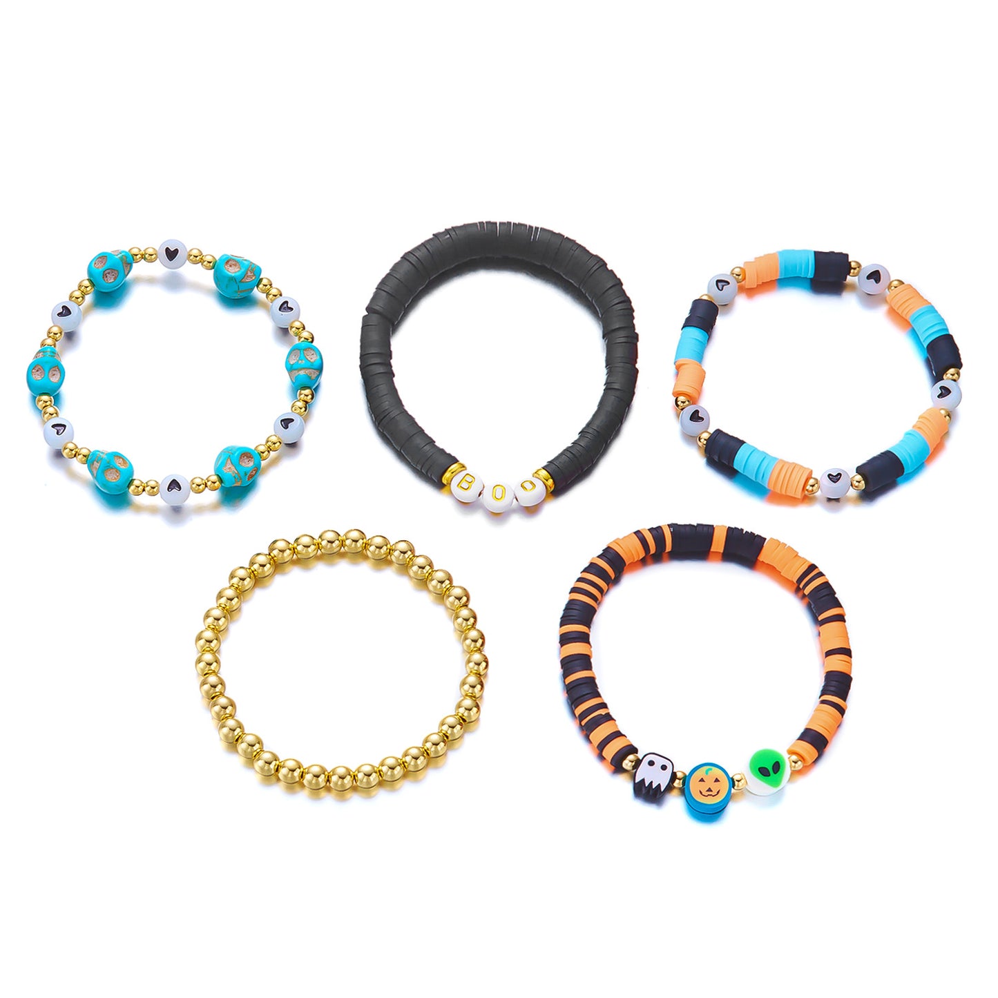 Linda-Atrevida pulsera elástica de cuentas con letras de calavera de calabaza de resina para Halloween, unisex