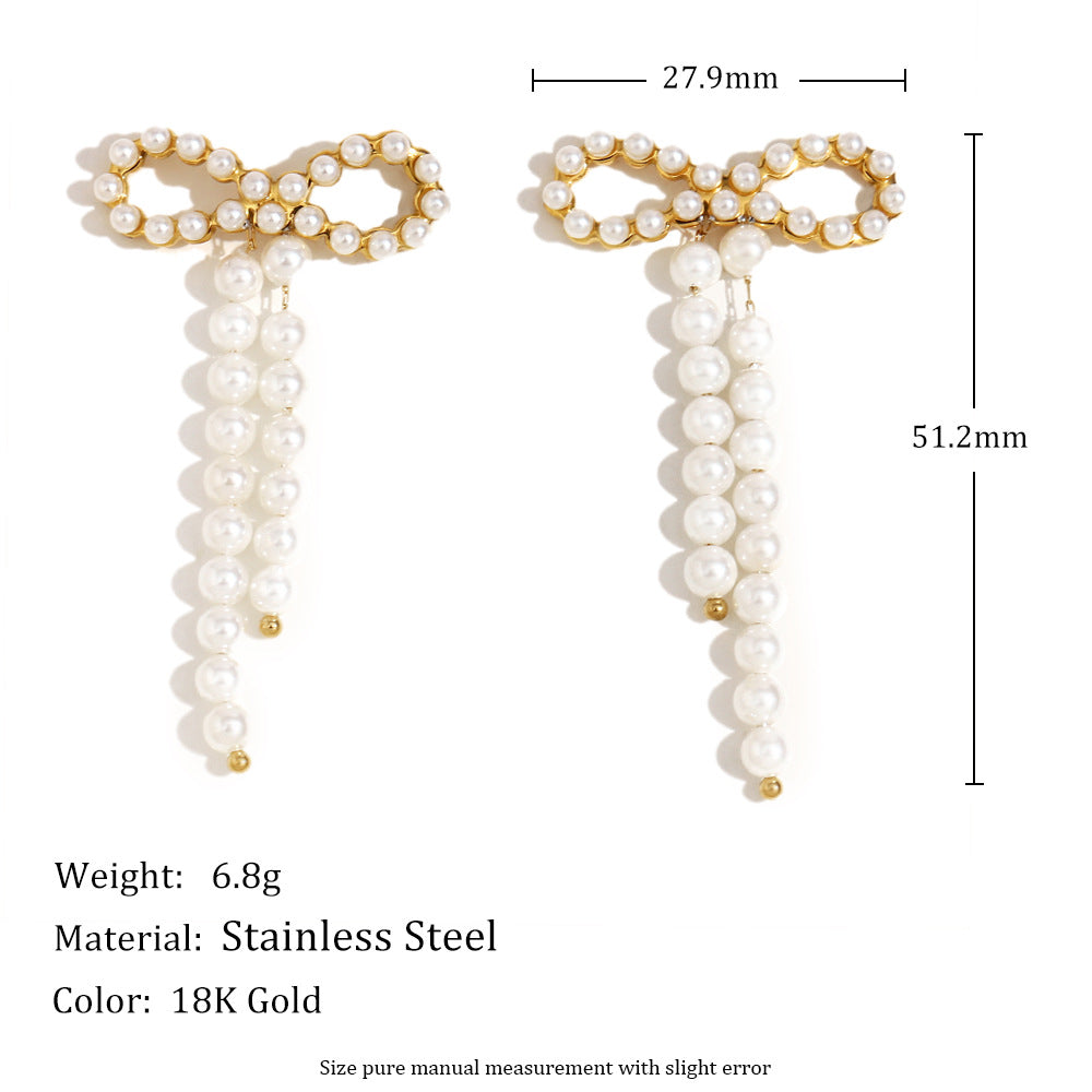 Vintage Butterfly-Shaped Stainless Steel Earrings with 18K Gold Plating and Simulated Pearl Accents for Women
