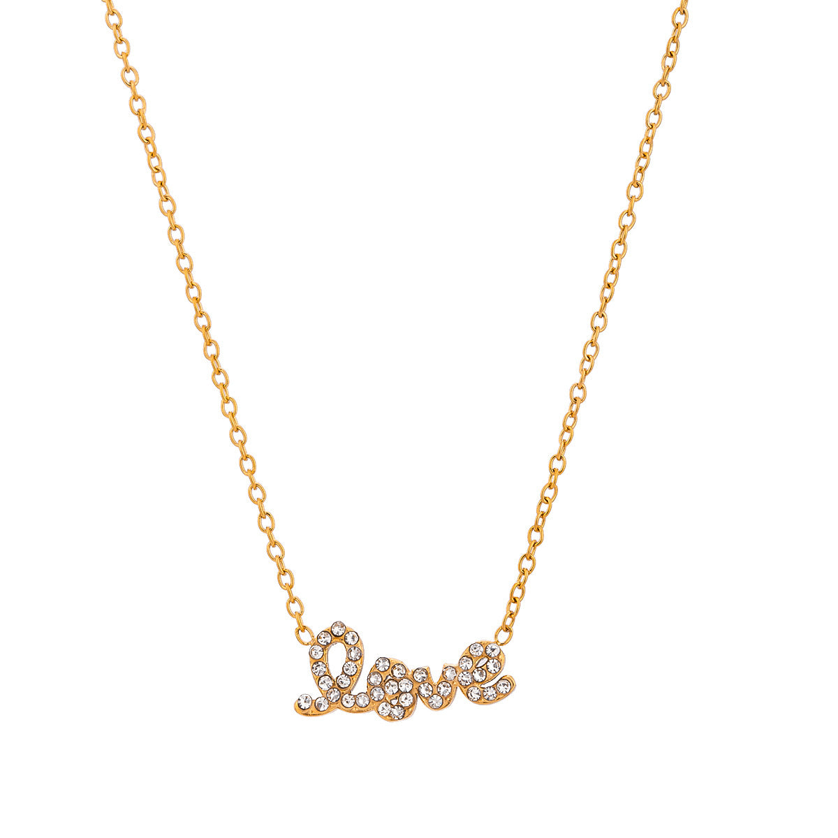 Elegante Collar de Letras Geométricas de Acero Inoxidable con Incrustaciones de Pedrería y Acabado Chapado para Mujer