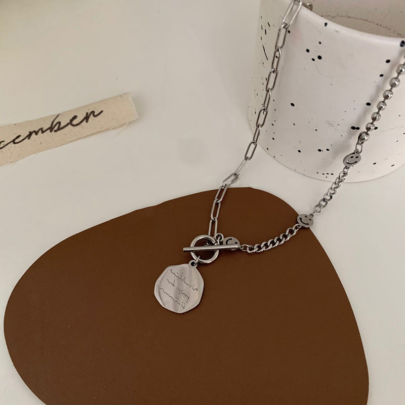Minimalist Smile Face Letter Pendant Necklace in Titanium Steel with Plated Finish for Women and Men