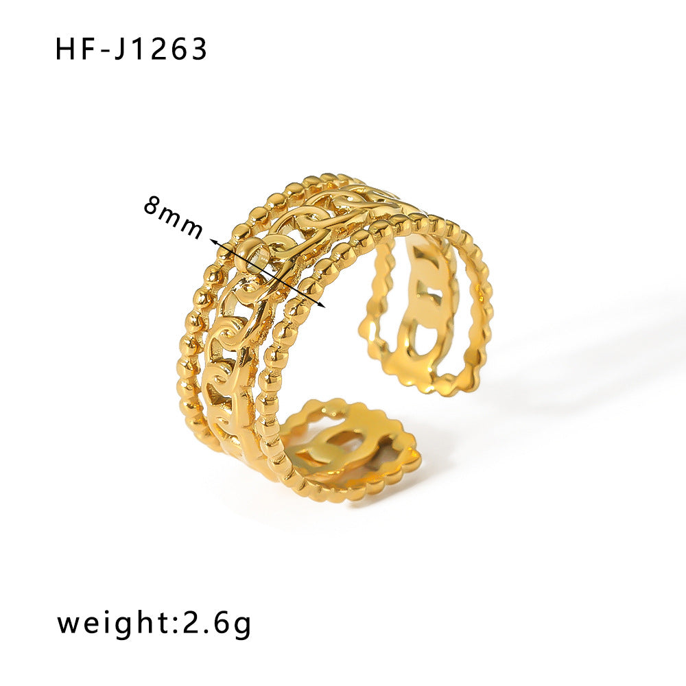 Minimalist Geometric Stainless Steel Ring with 18K Vacuum Plated Finish for Women