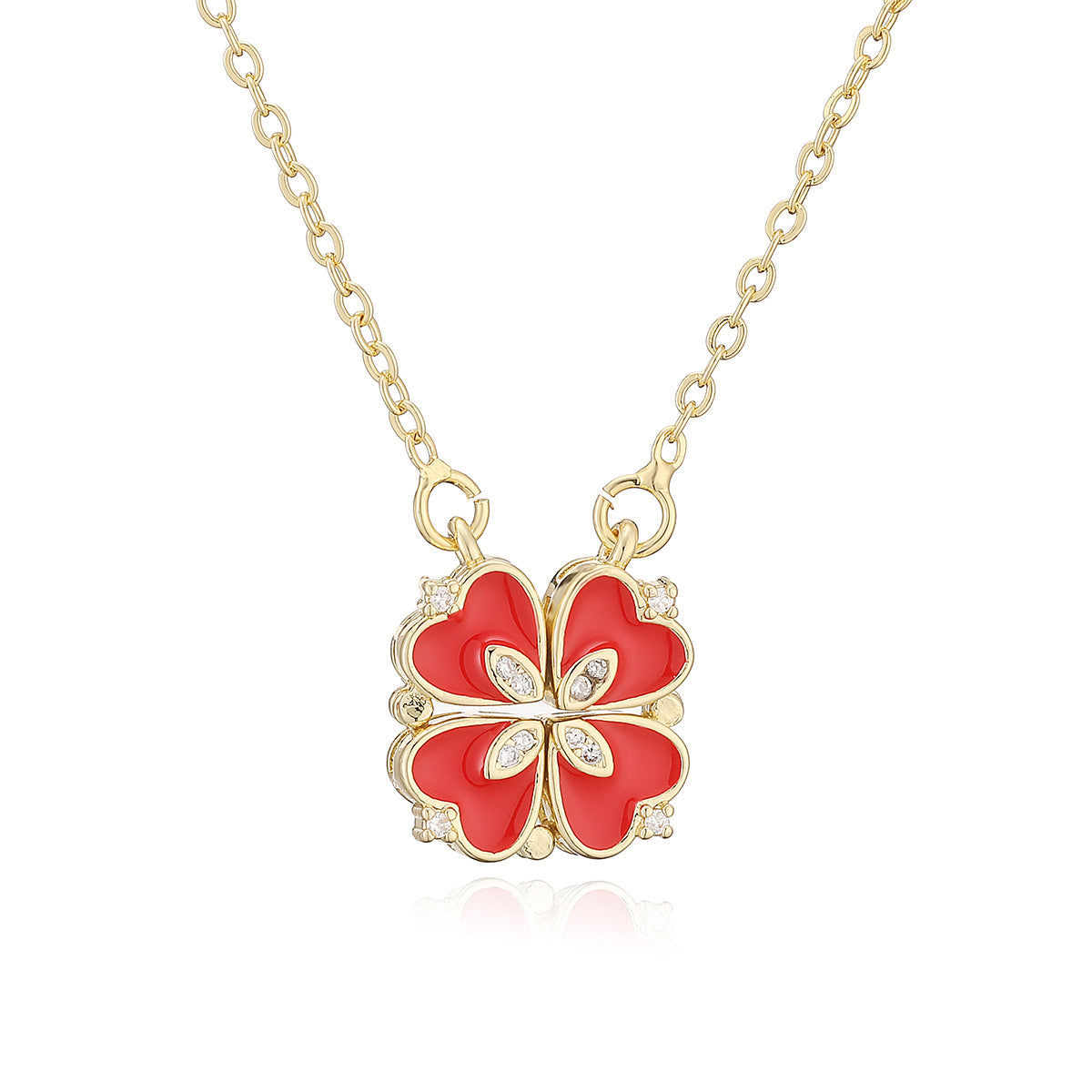 Minimalist 18K Gold Plated Brass Drip Oil Floral Pendant Necklace with Cubic Zirconia for Women