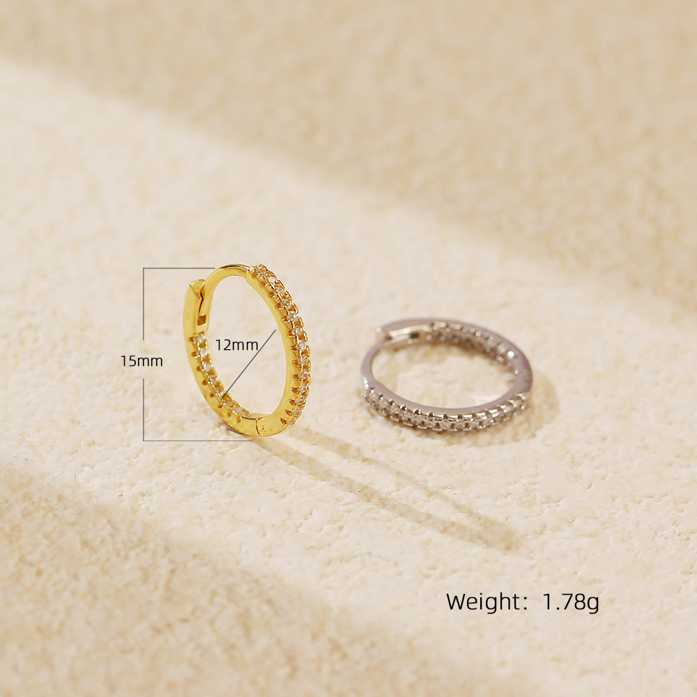 Eleganti orecchini a cerchio in argento sterling 925, placcati, con zirconi cubici rotondi geometrici e pavé