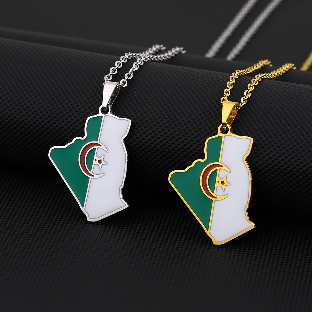 Collana pendente geometrica vintage in acciaio inossidabile con finitura smaltata unisex