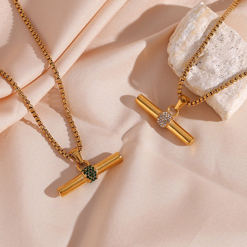 Collana con Ciondolo a Barra Geometrica Minimalista in Acciaio Inox con Placcatura in Oro 18K