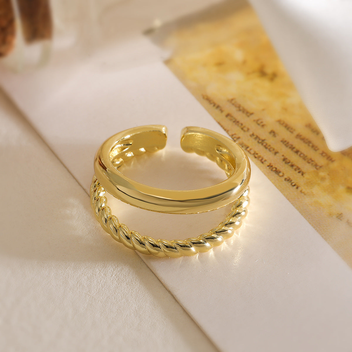 Minimalist Geometric Open Ring for Women in Copper with Micro-Pavé Setting