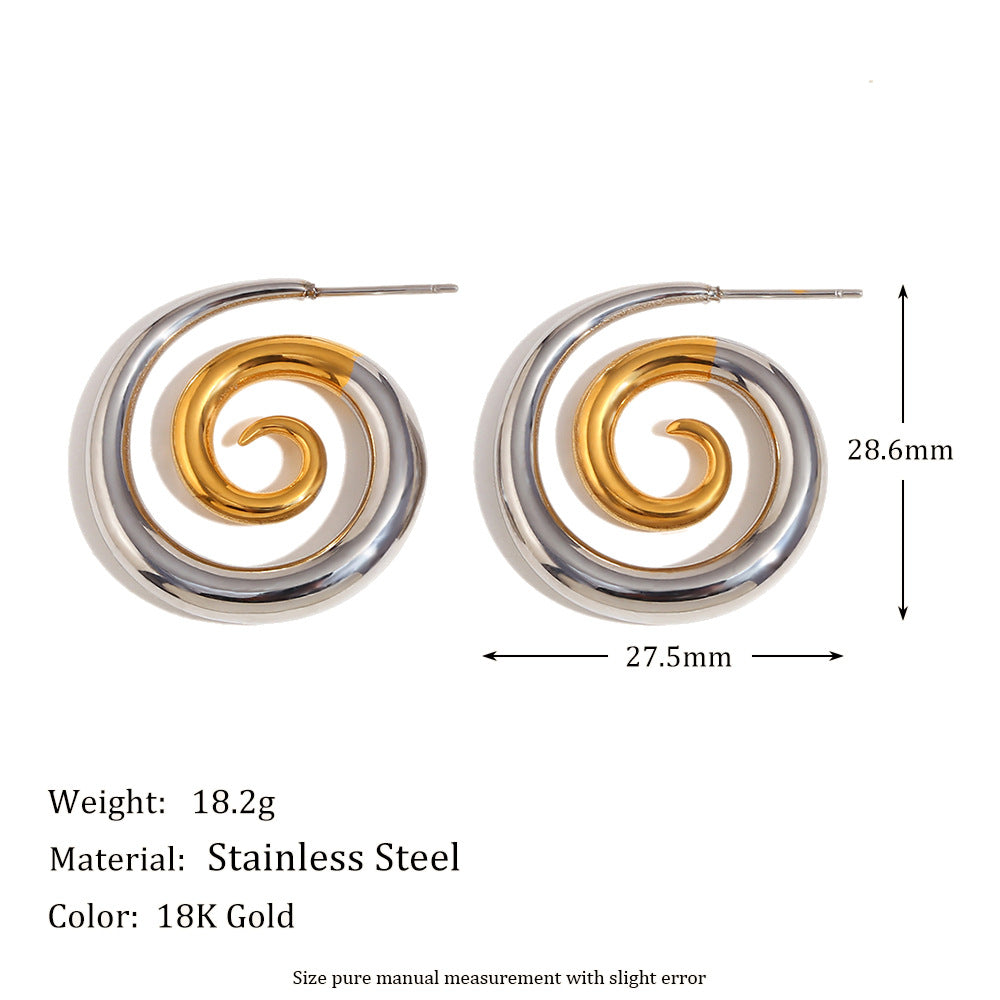 Minimalist Geometric Stainless Steel Earrings with 18K Gold Plating Dual-Tone Mouth and Christmas Tree Design for Women