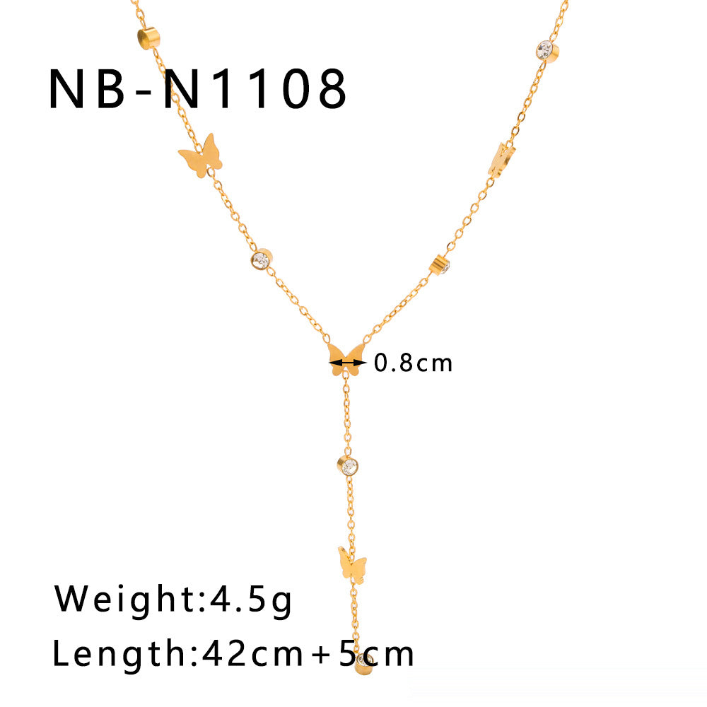 Collana Minimalista con Ciondolo a Farfalla in Acciaio al Titanio Placcato Oro 18K su Catena a O per Donna
