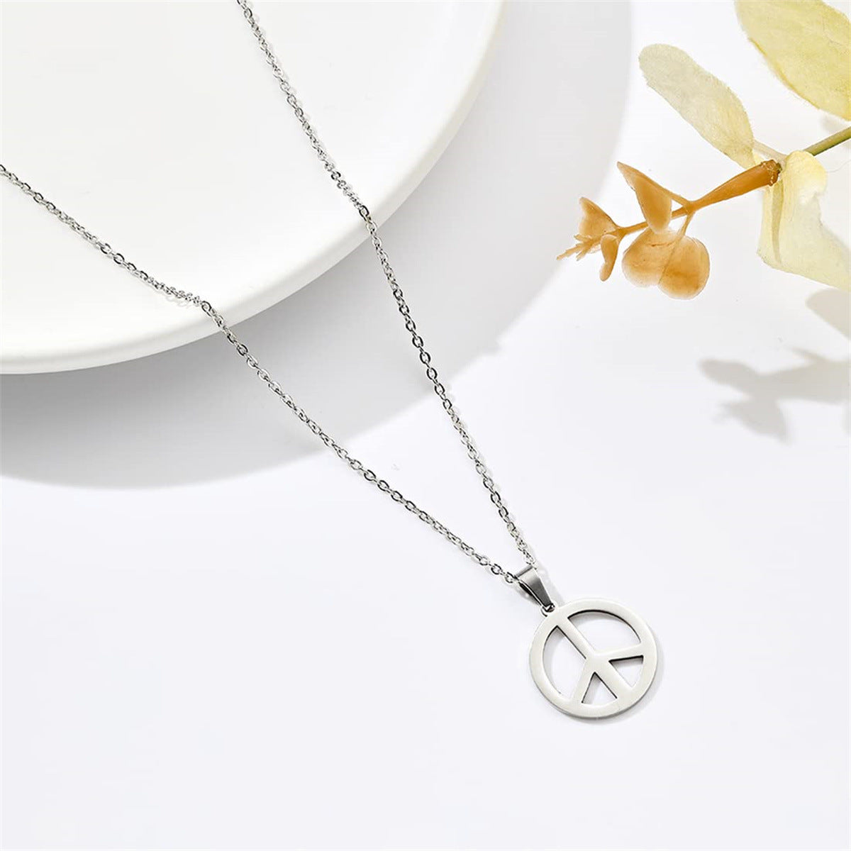 Hippie Style Peace Sign Pendant Necklace for Women in Stainless Steel with Plated Finish Geometric Design