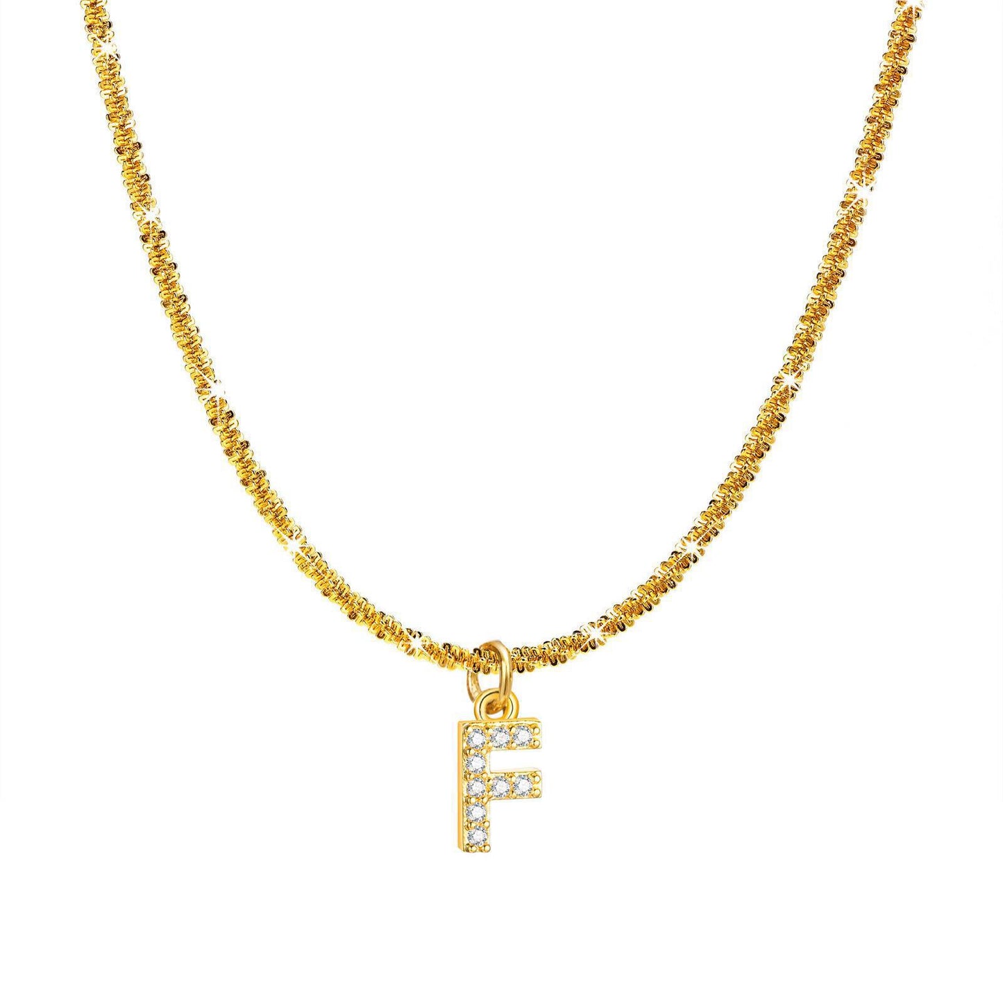 Collana da Donna Minimalista a Forma di Lettera in Acciaio al Titanio con Zirconi Intarsiati e Catena Ondulata